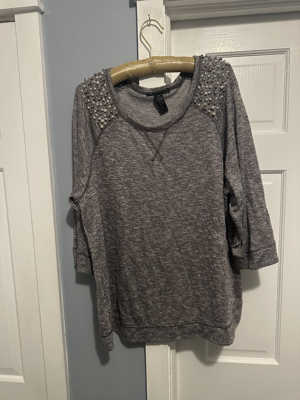 INC International Concepts Heather Gray Pearl-Embellished Sweater